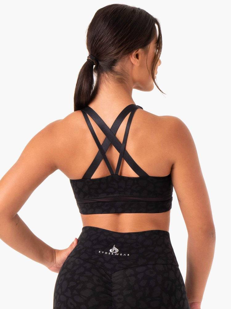 Ryderwear Women Sports Bra Amazon Mesh Women's Sports Bra Black Leopard | CA1648DN