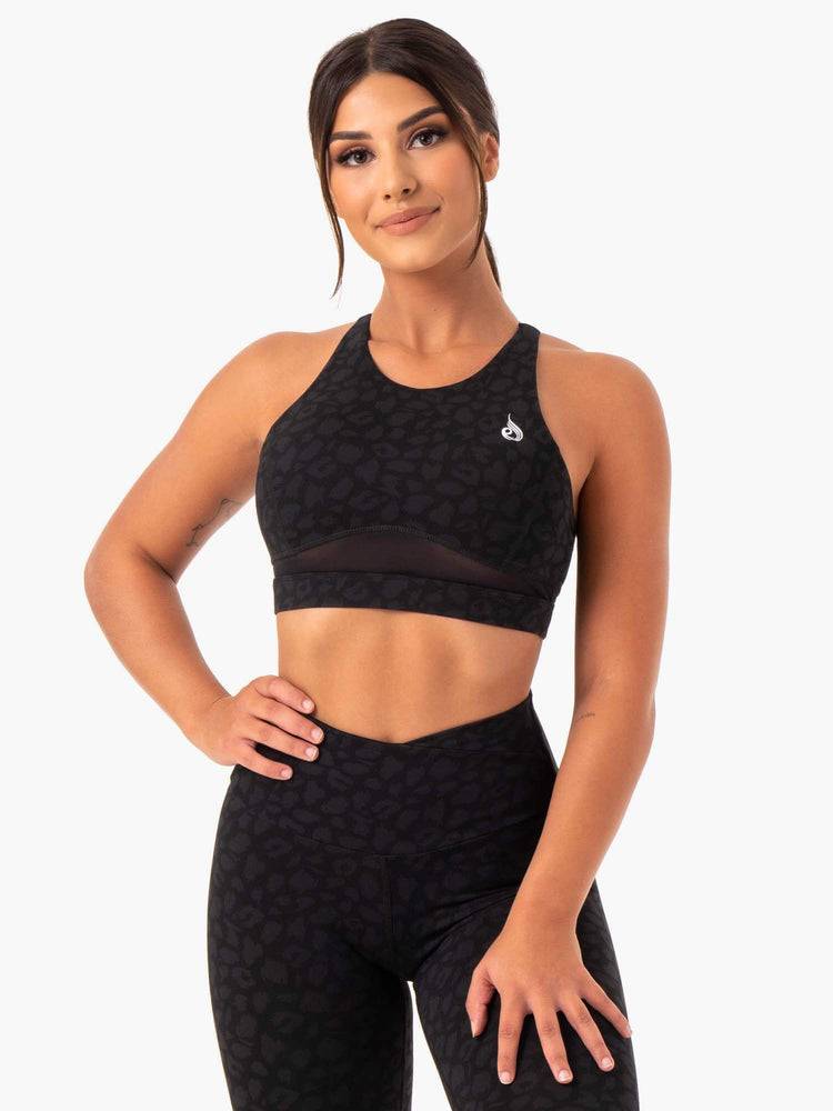 Ryderwear Women Sports Bra Amazon Mesh Women's Sports Bra Black Leopard | CA1648DN