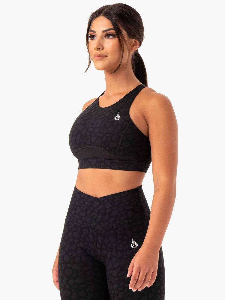 Ryderwear Women Sports Bra Amazon Mesh Women's Sports Bra Black Leopard | CA1648DN