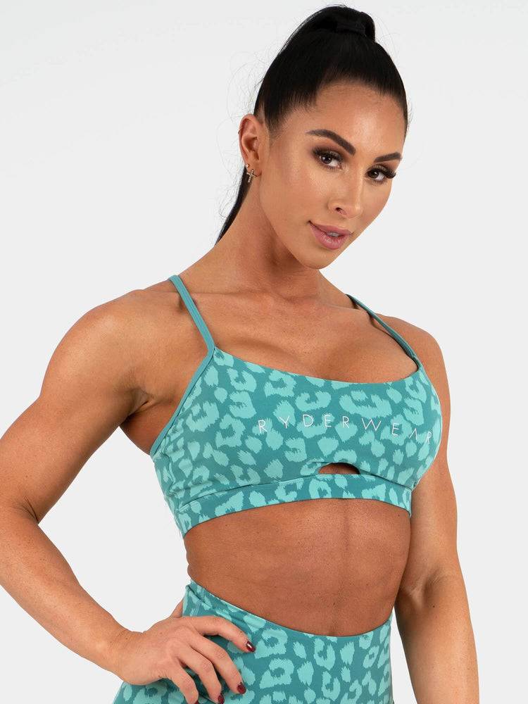 Ryderwear Women Sports Bra Animal Women's Sports Bra Leopard Teal | CA1596DN