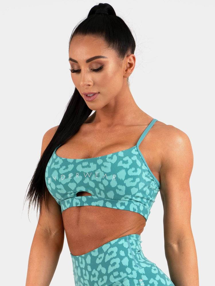 Ryderwear Women Sports Bra Animal Women's Sports Bra Leopard Teal | CA1596DN