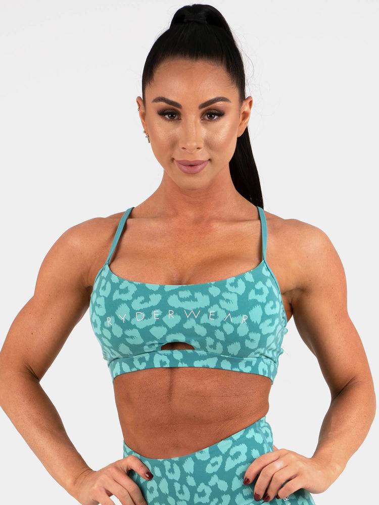 Ryderwear Women Sports Bra Animal Women\'s Sports Bra Leopard Teal | CA1596DN