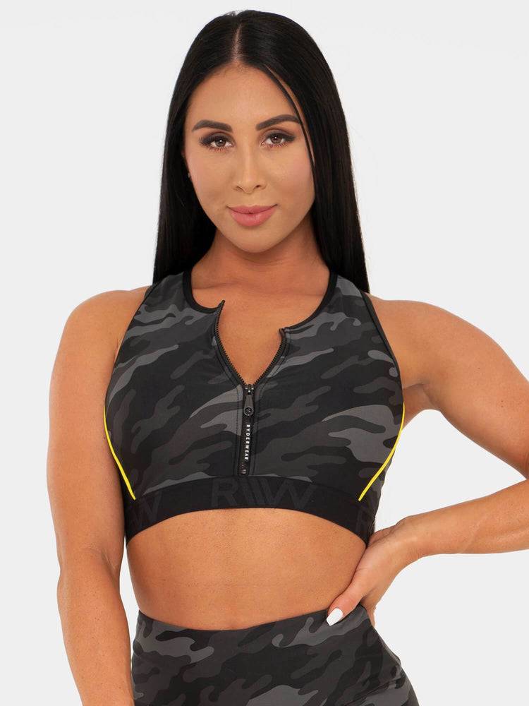 Ryderwear Women Sports Bra BFCAMO Zip Up Women's Sports Bra Camo | CA1653KI