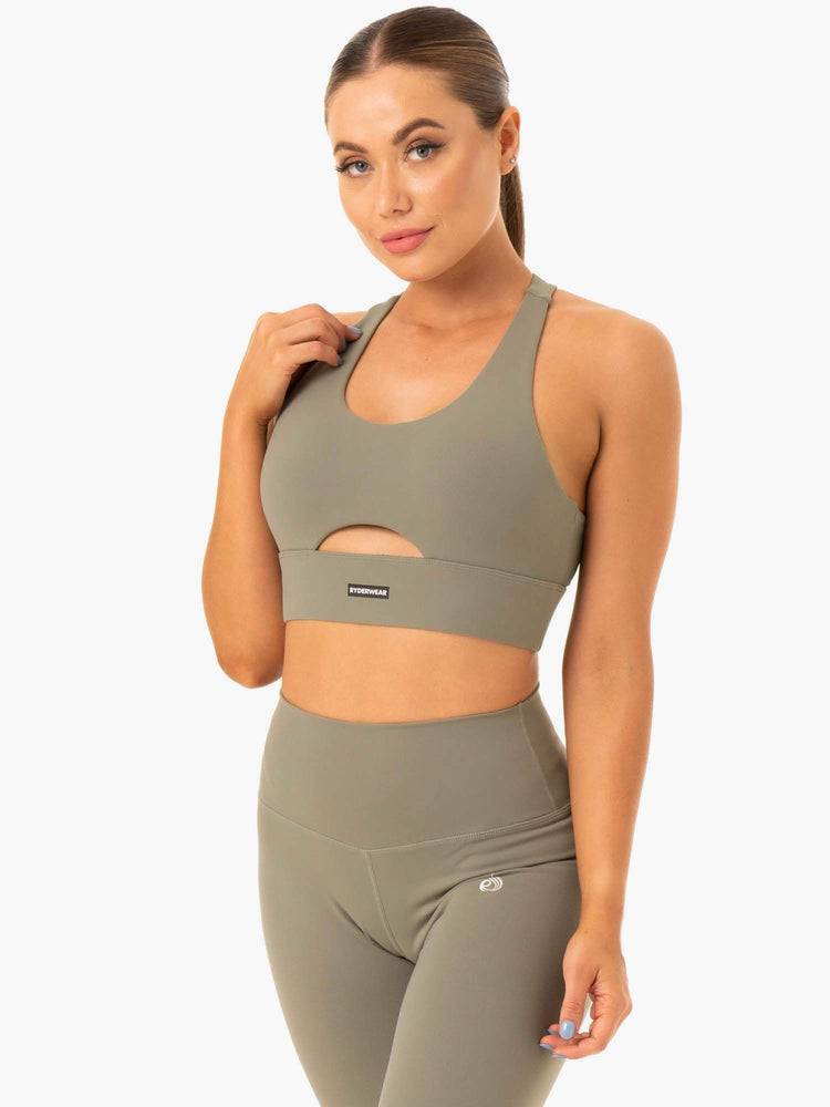 Ryderwear Women Sports Bra Base Racer Back Women's Sports Bra Khaki | CA1639RW