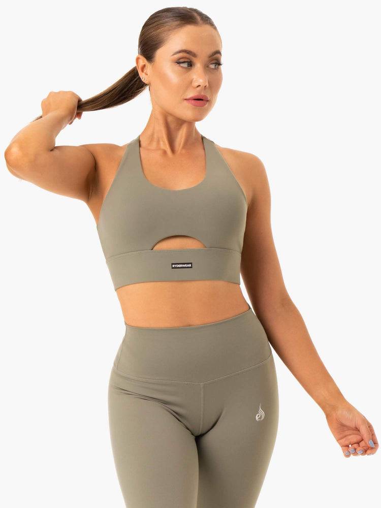 Ryderwear Women Sports Bra Base Racer Back Women\'s Sports Bra Khaki | CA1639RW