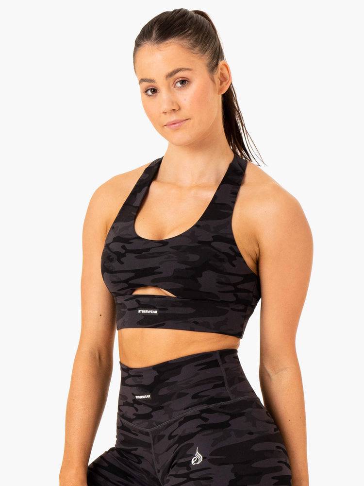 Ryderwear Women Sports Bra Base Racer Back Women's Sports Bra Black Camo | CA1787CE