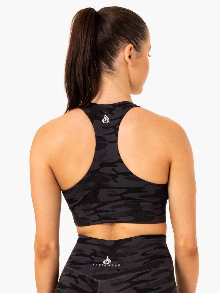 Ryderwear Women Sports Bra Base Racer Back Women's Sports Bra Black Camo | CA1787CE