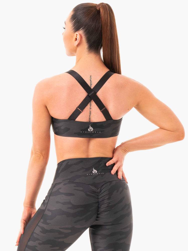 Ryderwear Women Sports Bra Camo Women's Sports Bra Black Camo | CA1707ZG