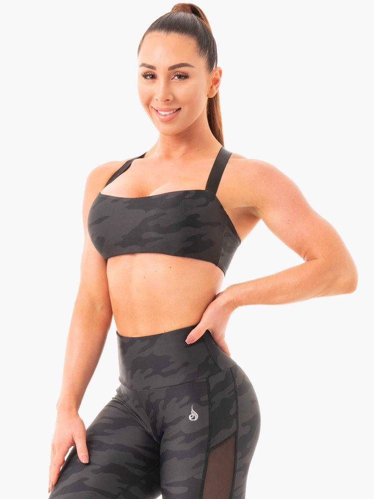 Ryderwear Women Sports Bra Camo Women's Sports Bra Black Camo | CA1707ZG