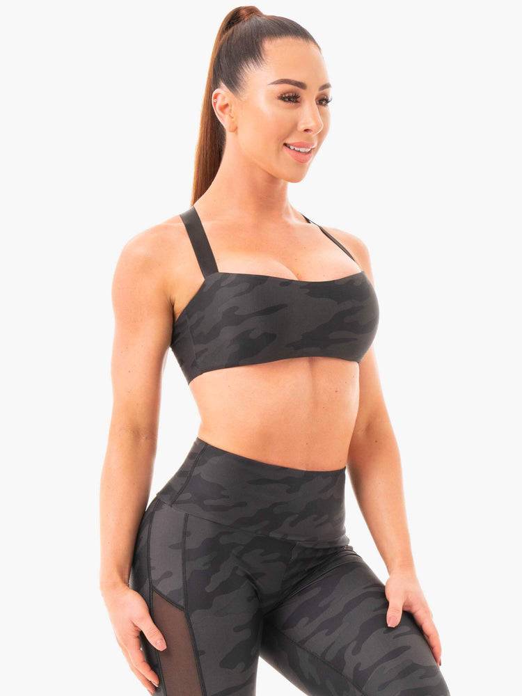 Ryderwear Women Sports Bra Camo Women's Sports Bra Black Camo | CA1707ZG