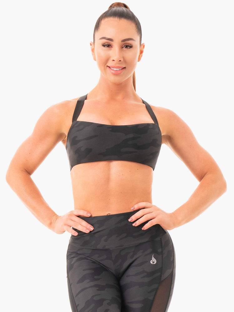 Ryderwear Women Sports Bra Camo Women\'s Sports Bra Black Camo | CA1707ZG