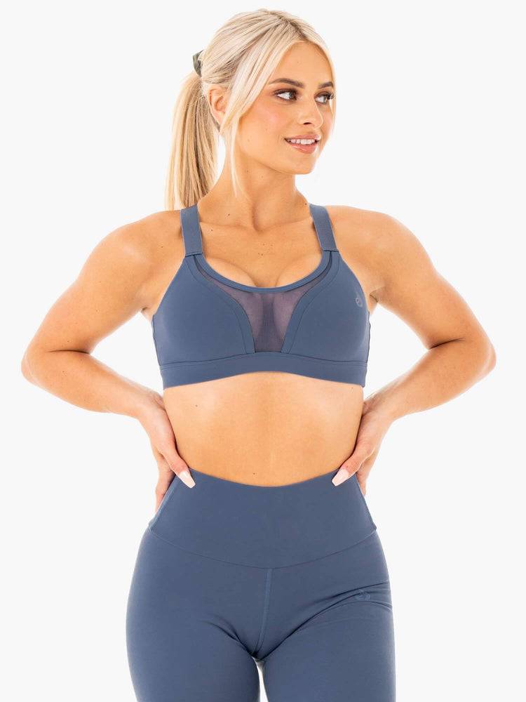 Ryderwear Women Sports Bra Collide Mesh Contour Women's Sports Bra Steel Blue | CA1823YU