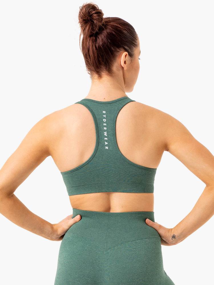 Ryderwear Women Sports Bra Essential Seamless Cross Over Women's Sports Bra Green Marl | CA1885HK