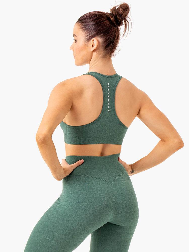 Ryderwear Women Sports Bra Essential Seamless Cross Over Women's Sports Bra Green Marl | CA1885HK