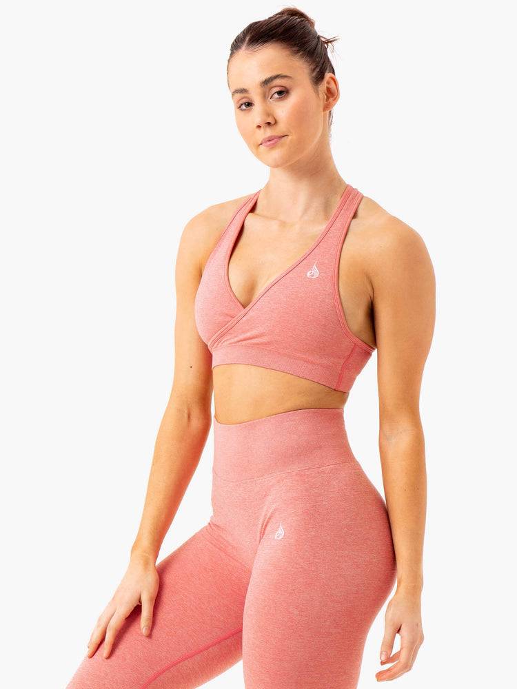 Ryderwear Women Sports Bra Essential Seamless Cross Over Women's Sports Bra Pink Marl | CA1932AP