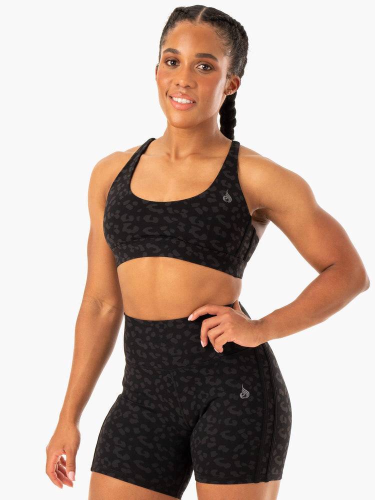 Ryderwear Women Sports Bra Evolution Women's Sports Bra Black Leopard | CA1694UT