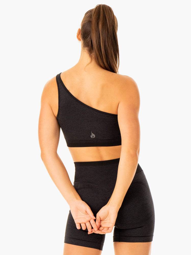 Ryderwear Women Sports Bra Excel Seamless One Shoulder Women's Sports Bra Black Marl | CA1742EX