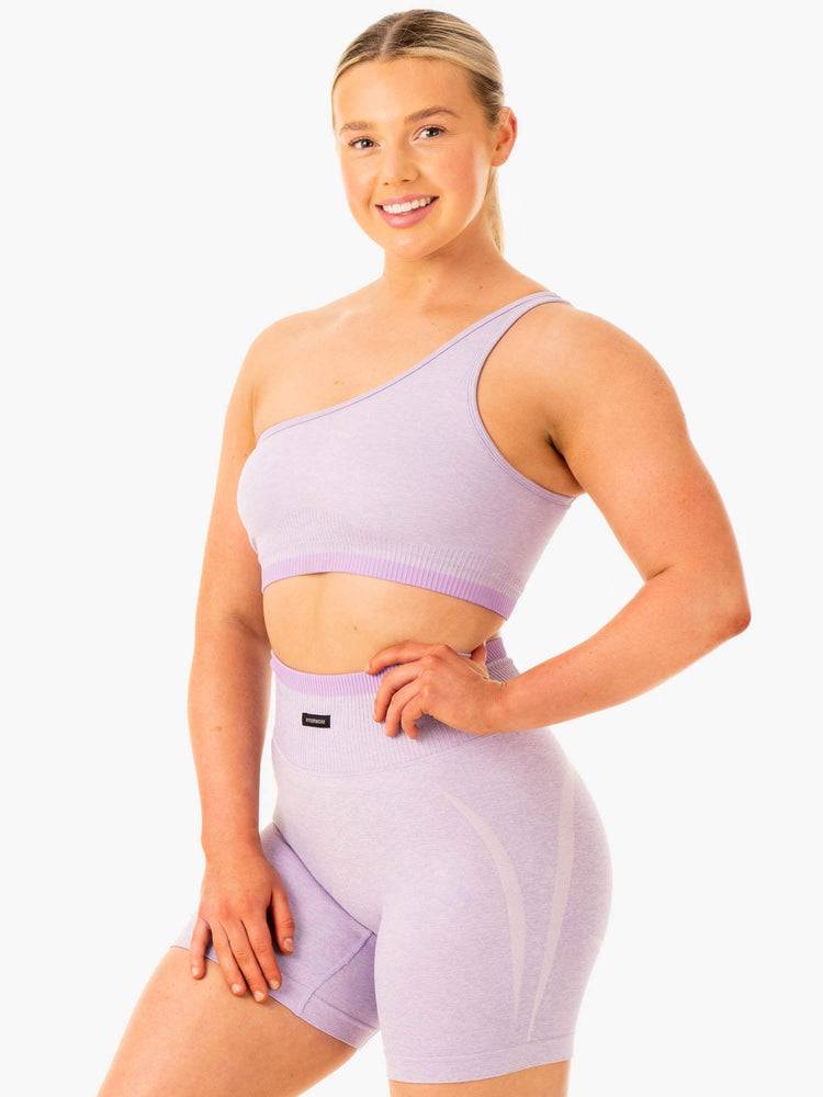 Ryderwear Women Sports Bra Excel Seamless One Shoulder Women's Sports Bra Lavender Marl | CA1828AP