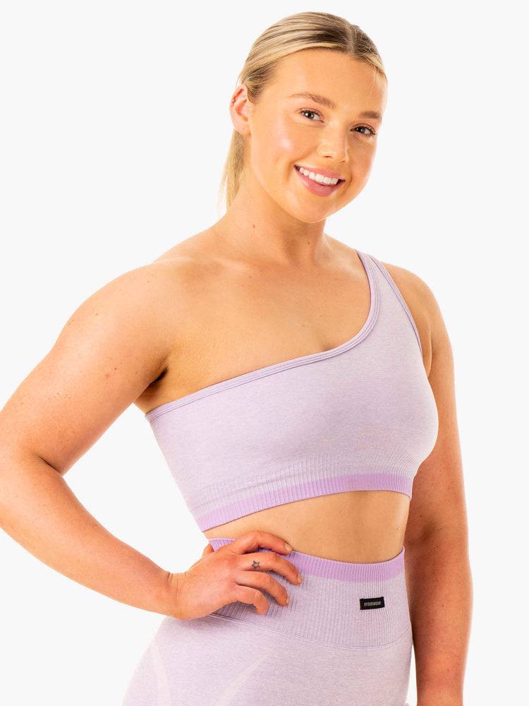 Ryderwear Women Sports Bra Excel Seamless One Shoulder Women's Sports Bra Lavender Marl | CA1828AP