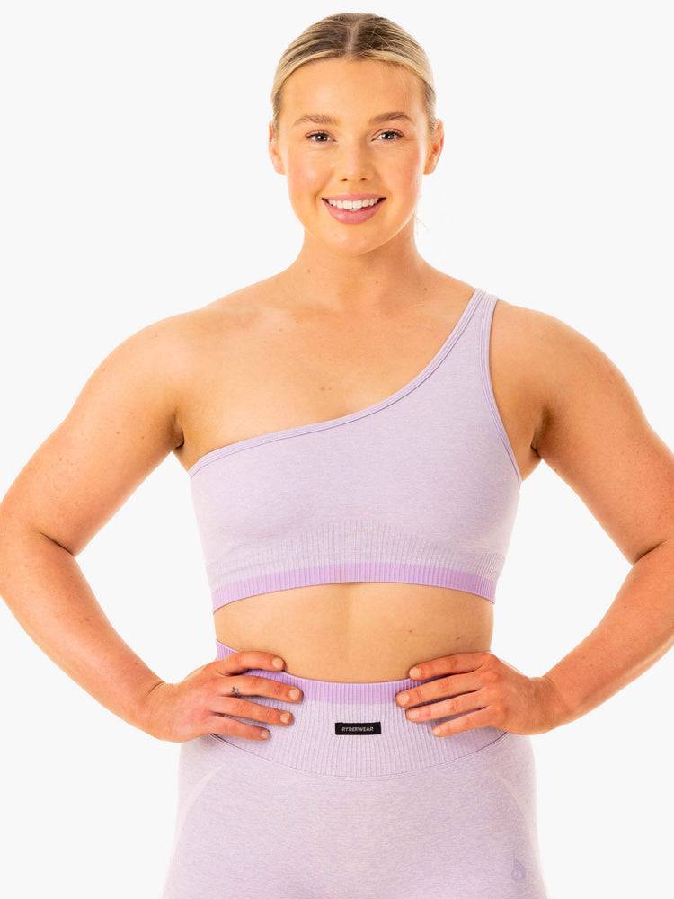 Ryderwear Women Sports Bra Excel Seamless One Shoulder Women's Sports Bra Lavender Marl | CA1828AP