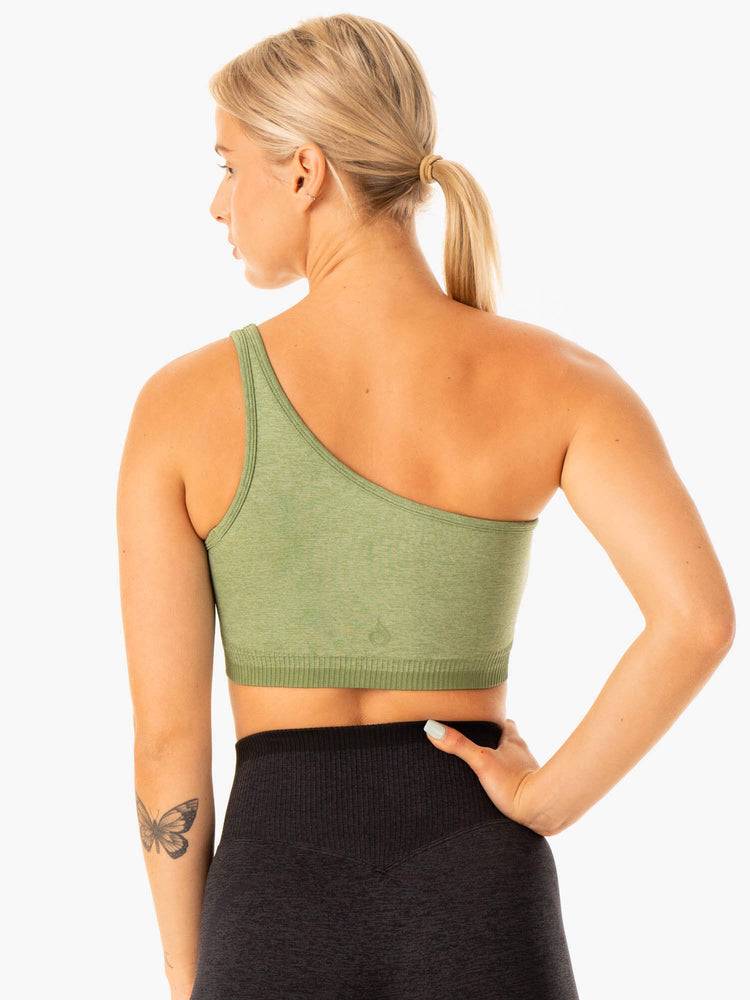 Ryderwear Women Sports Bra Excel Seamless One Shoulder Women's Sports Bra Moss Green Marl | CA1847RW