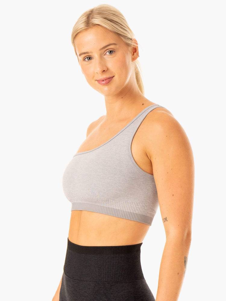 Ryderwear Women Sports Bra Excel Seamless One Shoulder Women's Sports Bra Grey Marl | CA1848TV