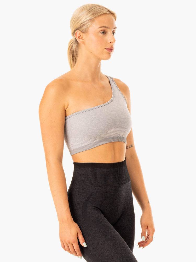 Ryderwear Women Sports Bra Excel Seamless One Shoulder Women's Sports Bra Grey Marl | CA1848TV