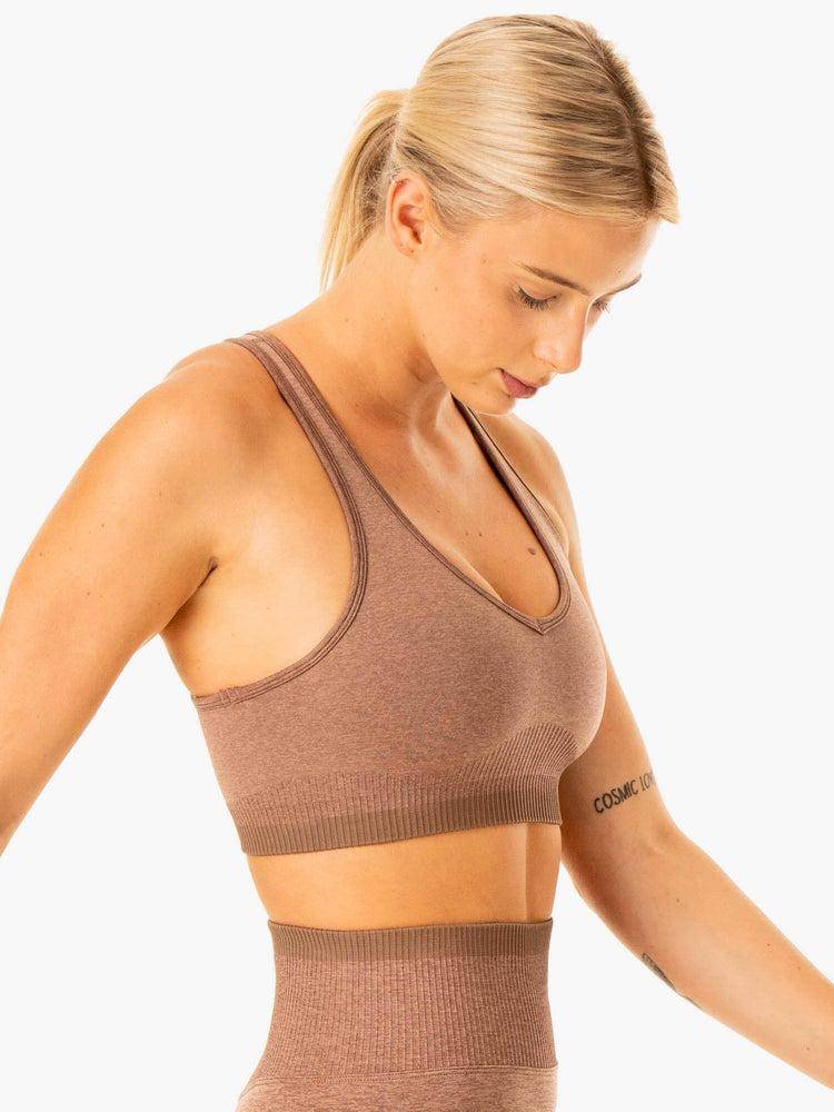 Ryderwear Women Sports Bra Excel Seamless Women's Sports Bra Mocha Marl | CA1867BC