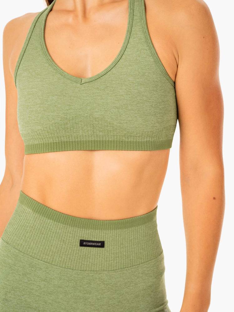 Ryderwear Women Sports Bra Excel Seamless Women's Sports Bra Moss Green Marl | CA1882DN