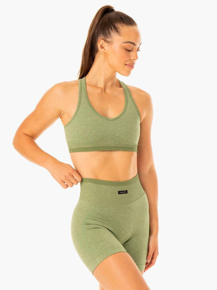 Ryderwear Women Sports Bra Excel Seamless Women's Sports Bra Moss Green Marl | CA1882DN