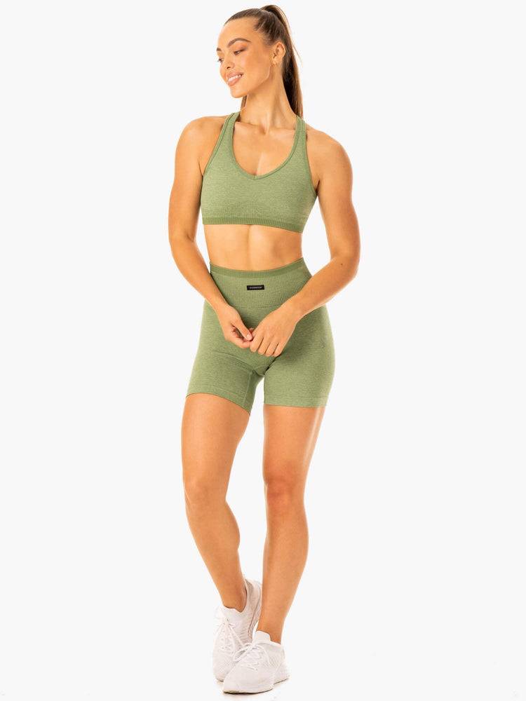 Ryderwear Women Sports Bra Excel Seamless Women's Sports Bra Moss Green Marl | CA1882DN