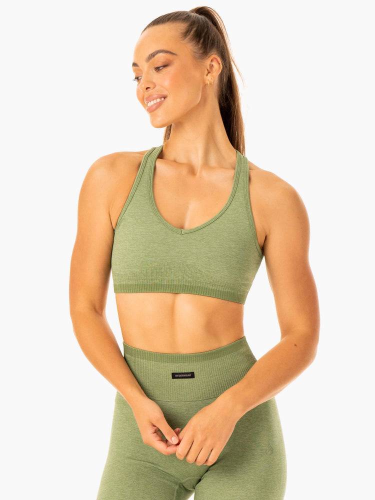 Ryderwear Women Sports Bra Excel Seamless Women\'s Sports Bra Moss Green Marl | CA1882DN