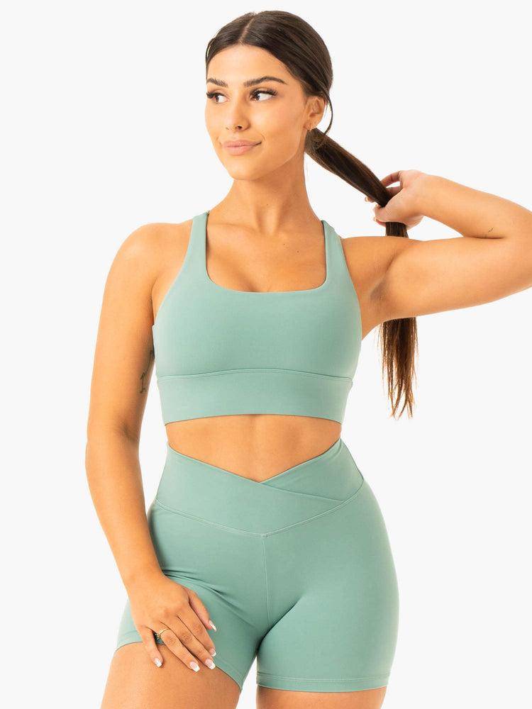 Ryderwear Women Sports Bra Flow Square Neck Women\'s Sports Bra Green | CA1922QZ