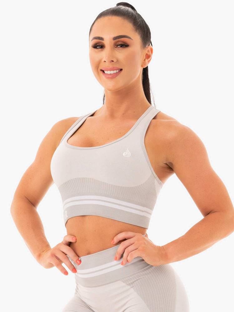 Ryderwear Women Sports Bra Freestyle Seamless Longline Women's Sports Bra Grey | CA1604XF