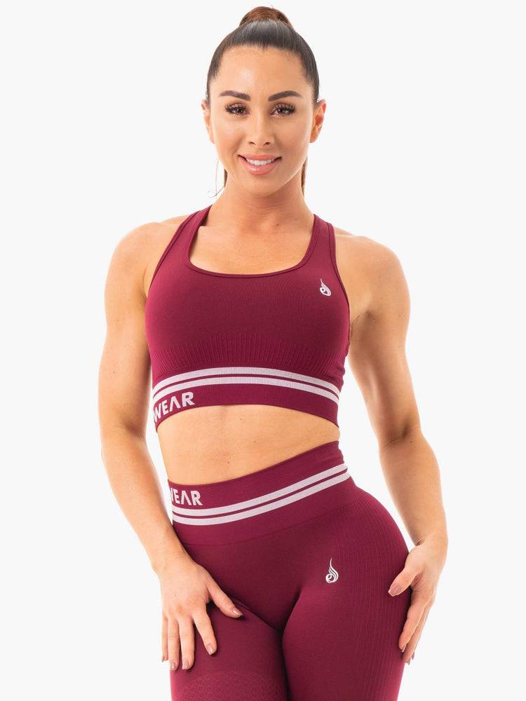 Ryderwear Women Sports Bra Freestyle Seamless Longline Women's Sports Bra Burgundy | CA1614TV