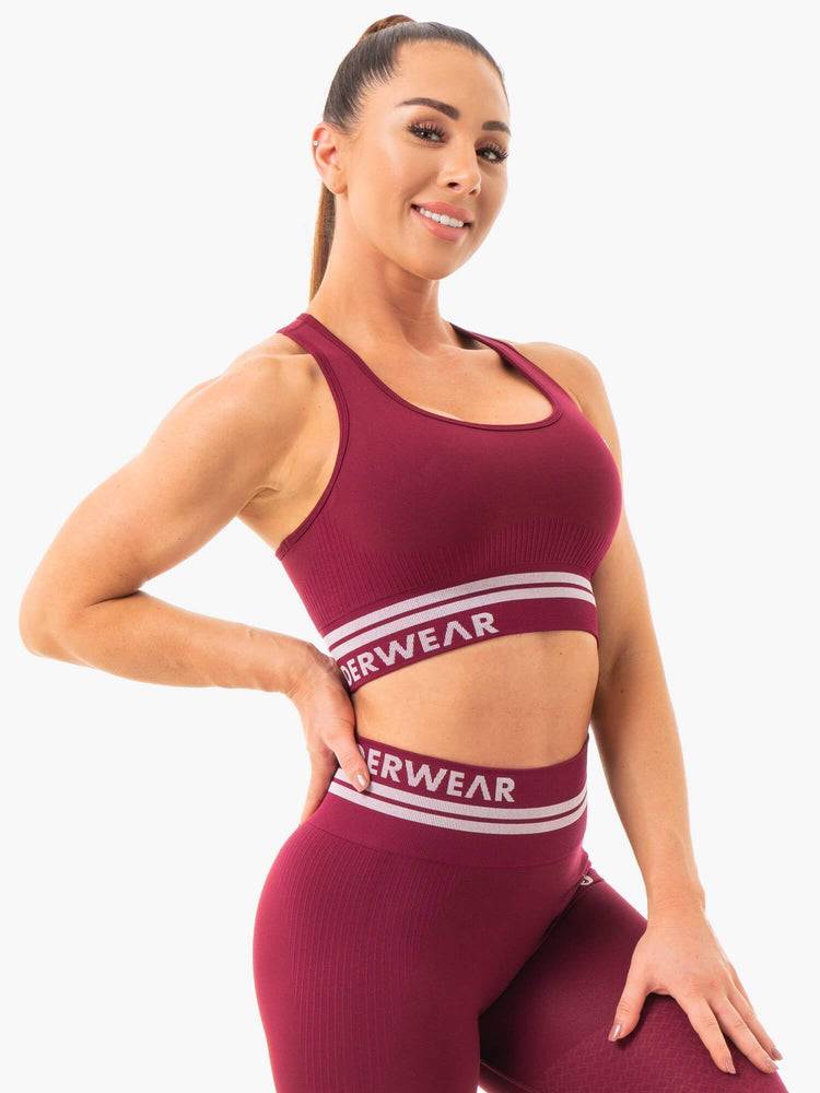 Ryderwear Women Sports Bra Freestyle Seamless Longline Women's Sports Bra Burgundy | CA1614TV