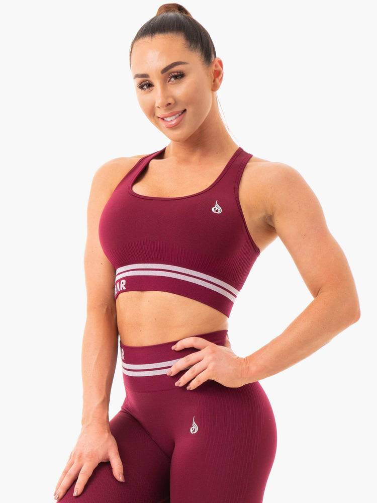 Ryderwear Women Sports Bra Freestyle Seamless Longline Women\'s Sports Bra Burgundy | CA1614TV