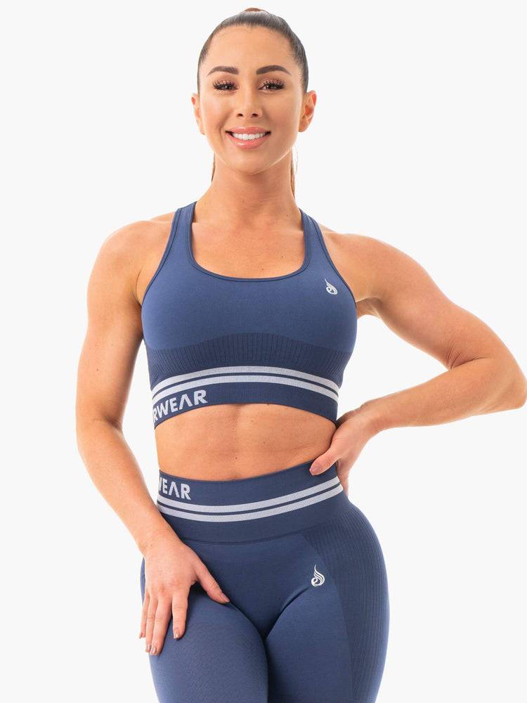 Ryderwear Women Sports Bra Freestyle Seamless Longline Women's Sports Bra Steel Blue | CA1615YU