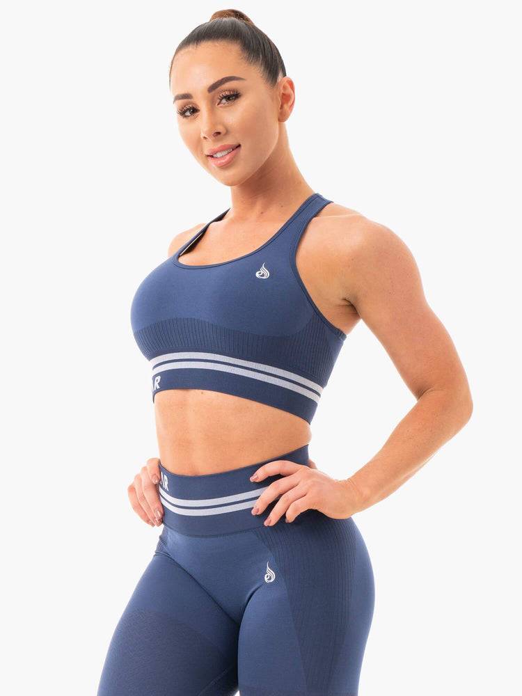 Ryderwear Women Sports Bra Freestyle Seamless Longline Women's Sports Bra Steel Blue | CA1615YU