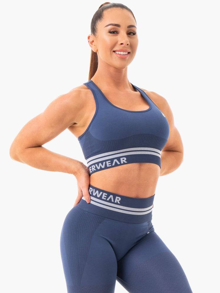 Ryderwear Women Sports Bra Freestyle Seamless Longline Women's Sports Bra Steel Blue | CA1615YU