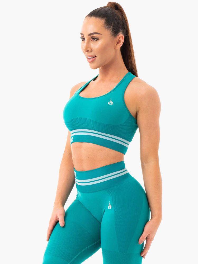 Ryderwear Women Sports Bra Freestyle Seamless Longline Women's Sports Bra Teal | CA1626JJ