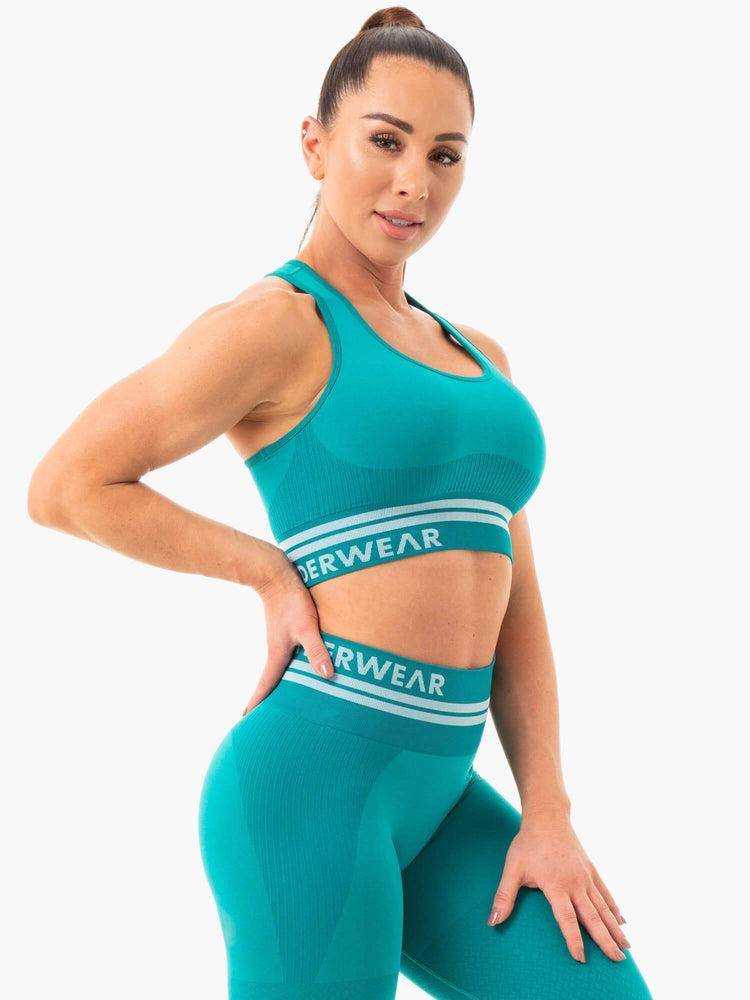 Ryderwear Women Sports Bra Freestyle Seamless Longline Women's Sports Bra Teal | CA1626JJ