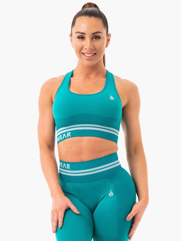 Ryderwear Women Sports Bra Freestyle Seamless Longline Women\'s Sports Bra Teal | CA1626JJ