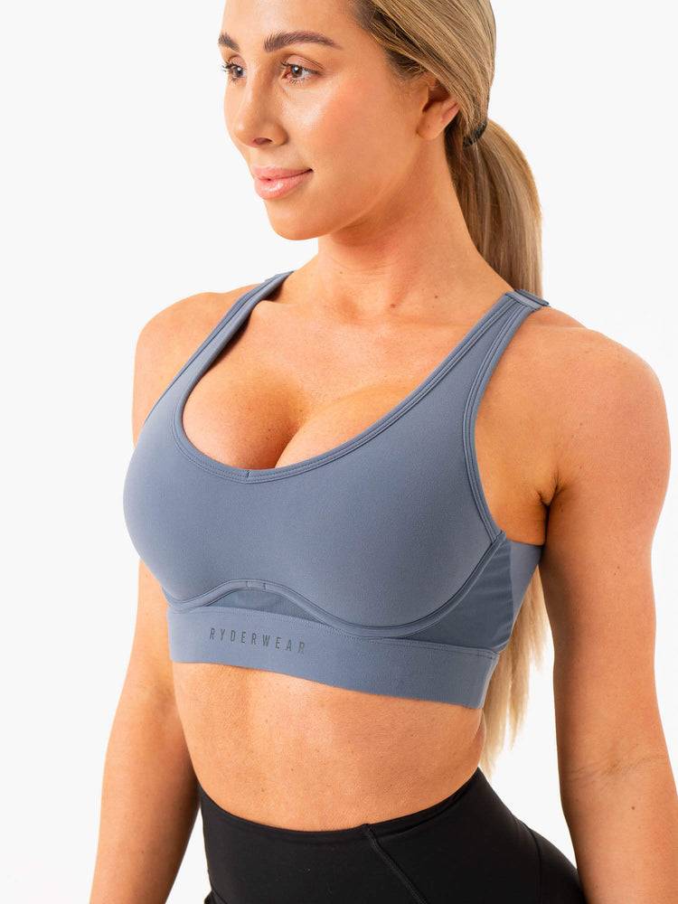 Ryderwear Women Sports Bra Heighten High Impact Women's Sports Bra Steel Blue | CA1863ZG