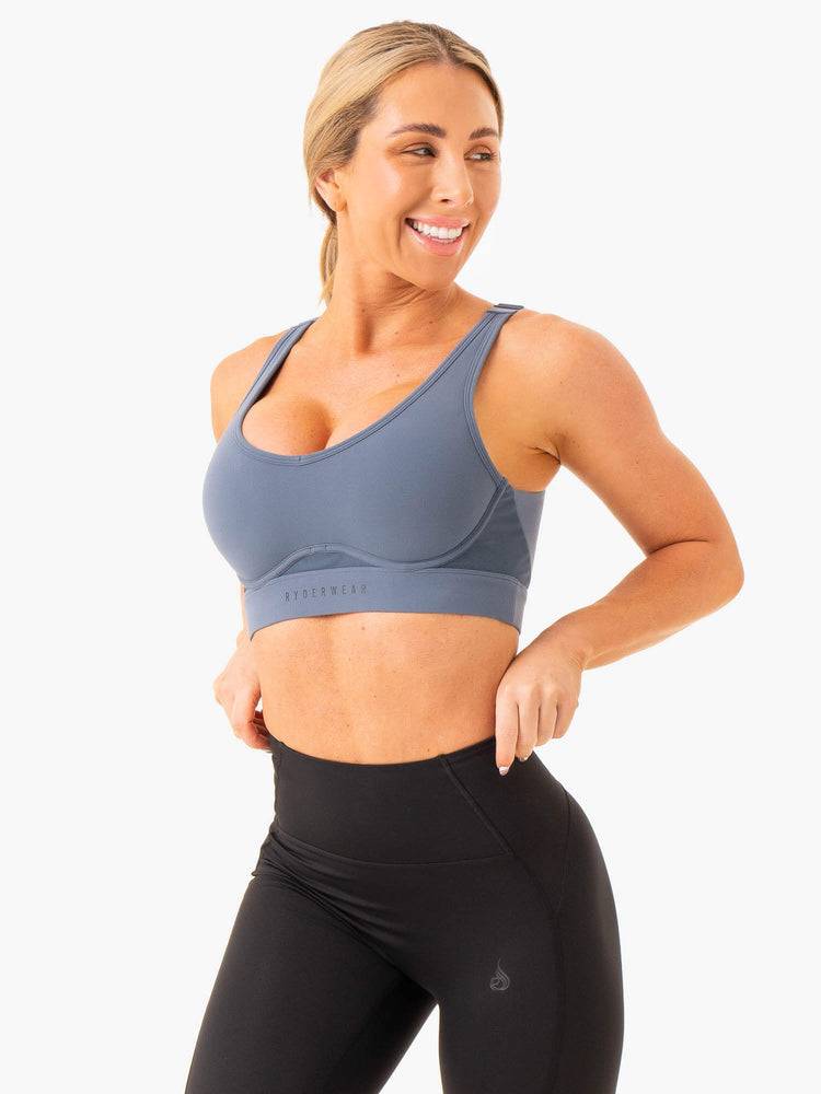 Ryderwear Women Sports Bra Heighten High Impact Women's Sports Bra Steel Blue | CA1863ZG