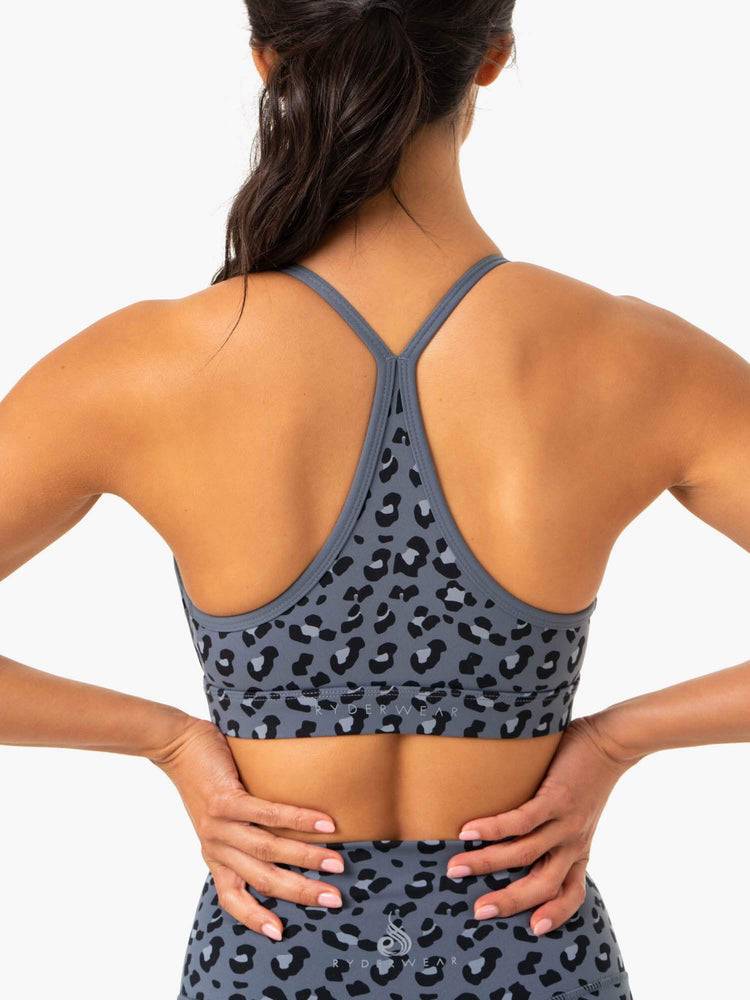 Ryderwear Women Sports Bra Hybrid Women's Sports Bra Steel Blue Leopard | CA1692TV