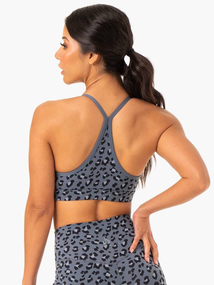 Ryderwear Women Sports Bra Hybrid Women's Sports Bra Steel Blue Leopard | CA1692TV