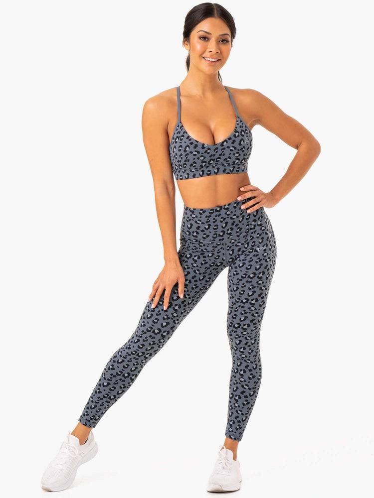 Ryderwear Women Sports Bra Hybrid Women's Sports Bra Steel Blue Leopard | CA1692TV