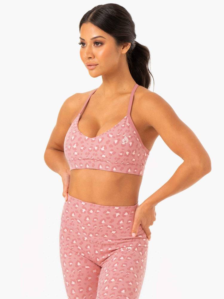 Ryderwear Women Sports Bra Hybrid Women's Sports Bra Pink Leopard | CA1705KI