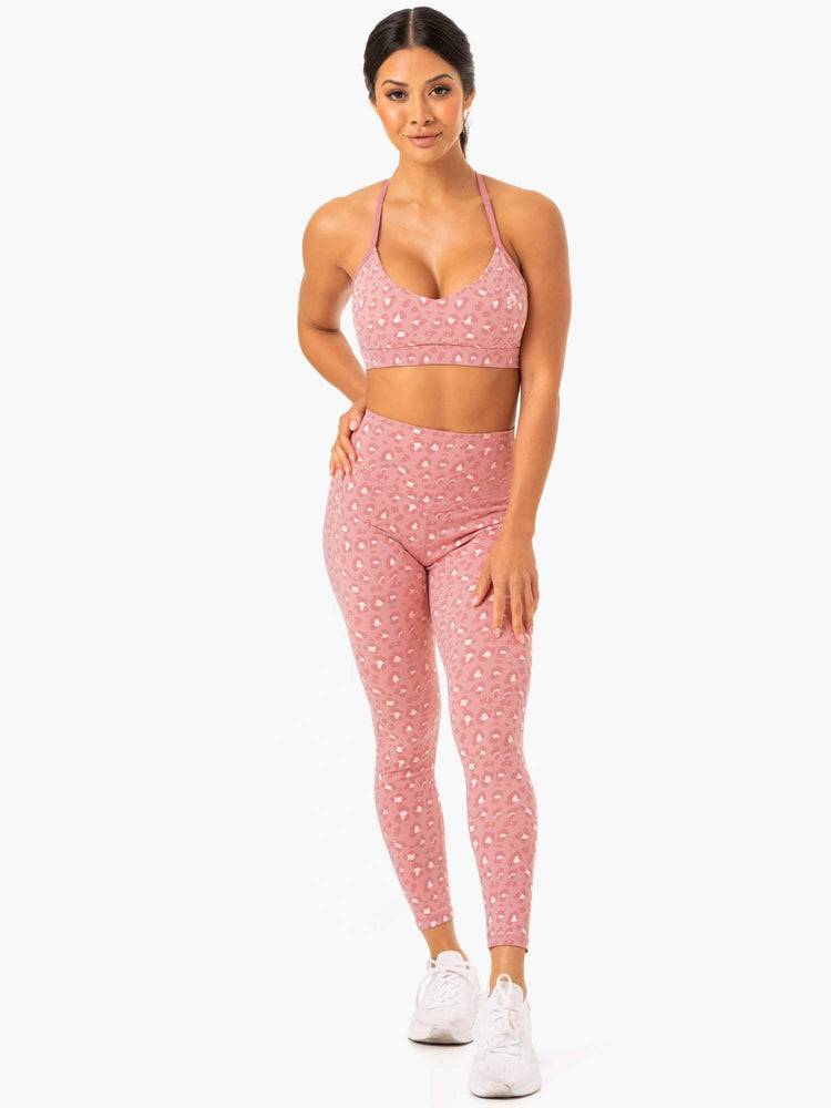 Ryderwear Women Sports Bra Hybrid Women's Sports Bra Pink Leopard | CA1705KI